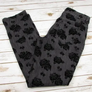 Chicos Platinum Denim Black Velvet Rose Jeans 0.5