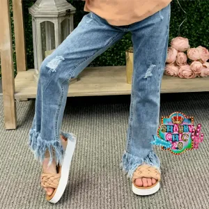 Children's Light Denim Fringed Hem Jeans