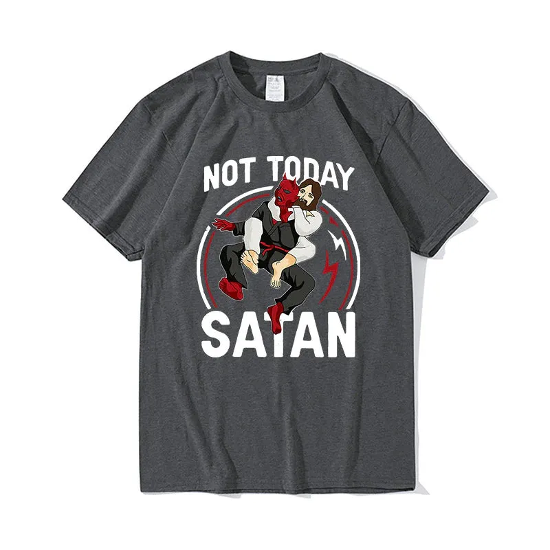 Christianartbag Funny T-Shirt, Funny men's t shirt Jiu Jitsu Jesus Not Today Satan Funny Men's Short Sleeve tee