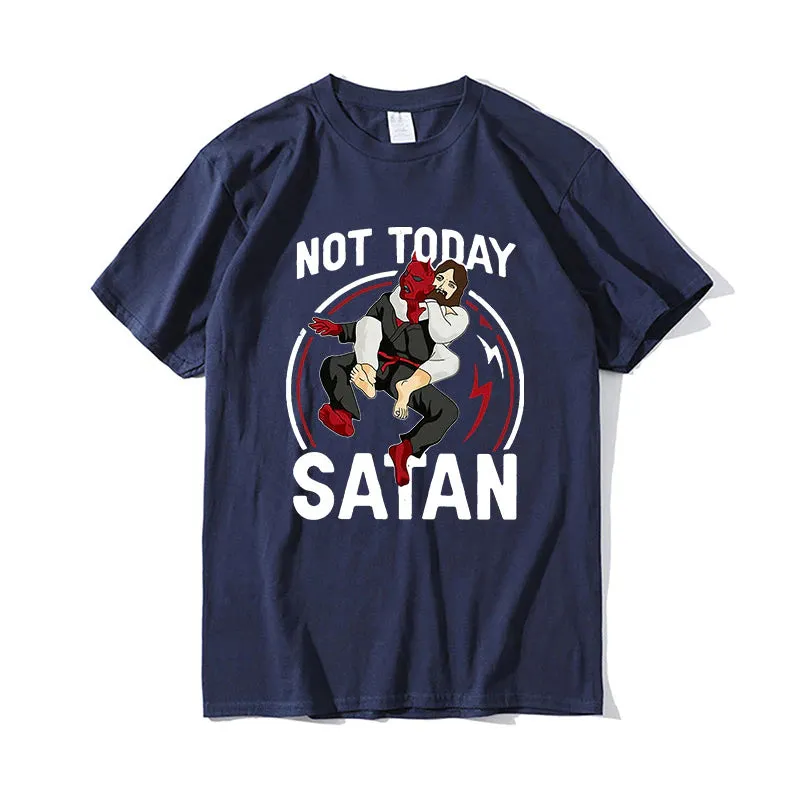 Christianartbag Funny T-Shirt, Funny men's t shirt Jiu Jitsu Jesus Not Today Satan Funny Men's Short Sleeve tee