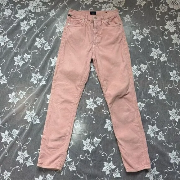 Citizens Of Humanity High Rise Corduroy Slim Ankle Jeans in Pink Mist Sz 25