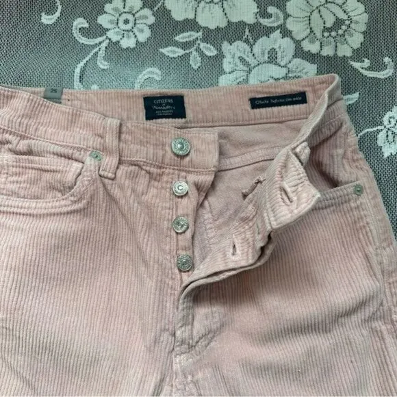 Citizens Of Humanity High Rise Corduroy Slim Ankle Jeans in Pink Mist Sz 25