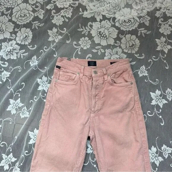 Citizens Of Humanity High Rise Corduroy Slim Ankle Jeans in Pink Mist Sz 25