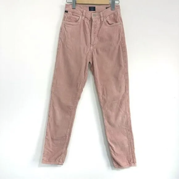 Citizens Of Humanity High Rise Corduroy Slim Ankle Jeans in Pink Mist Sz 25