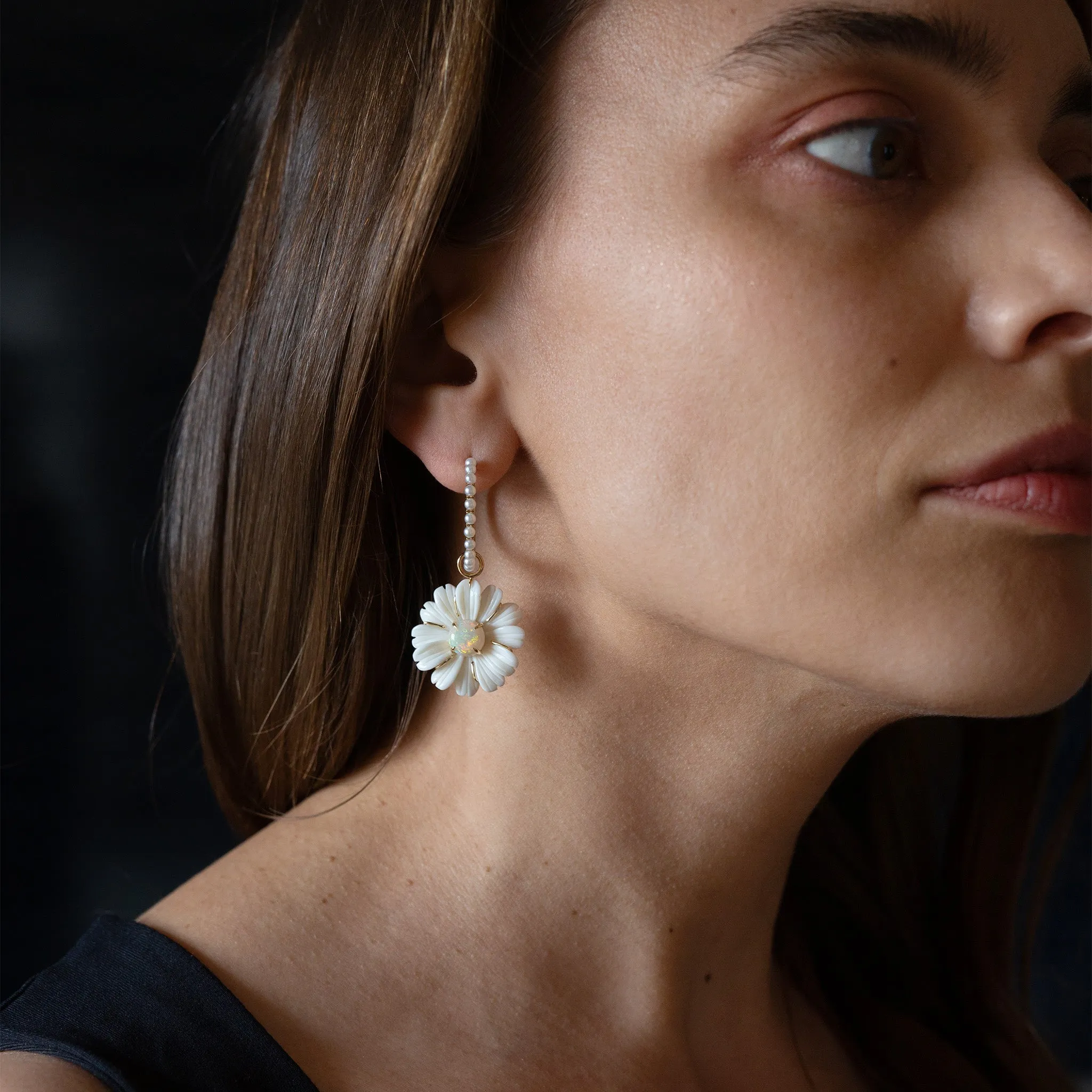 Claire Dangling Daisy Hoop Earrings