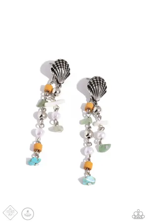 Coastline Collection - Multi - Turquoise and Jade Stone, Seashell Paparazzi Ear Jacket Earrings - March 2024 Simply Santa Fe