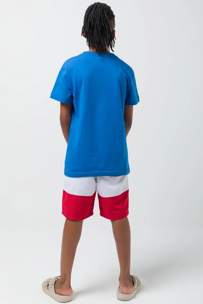Crew Neck Short Sleeve T-Shirt Blue