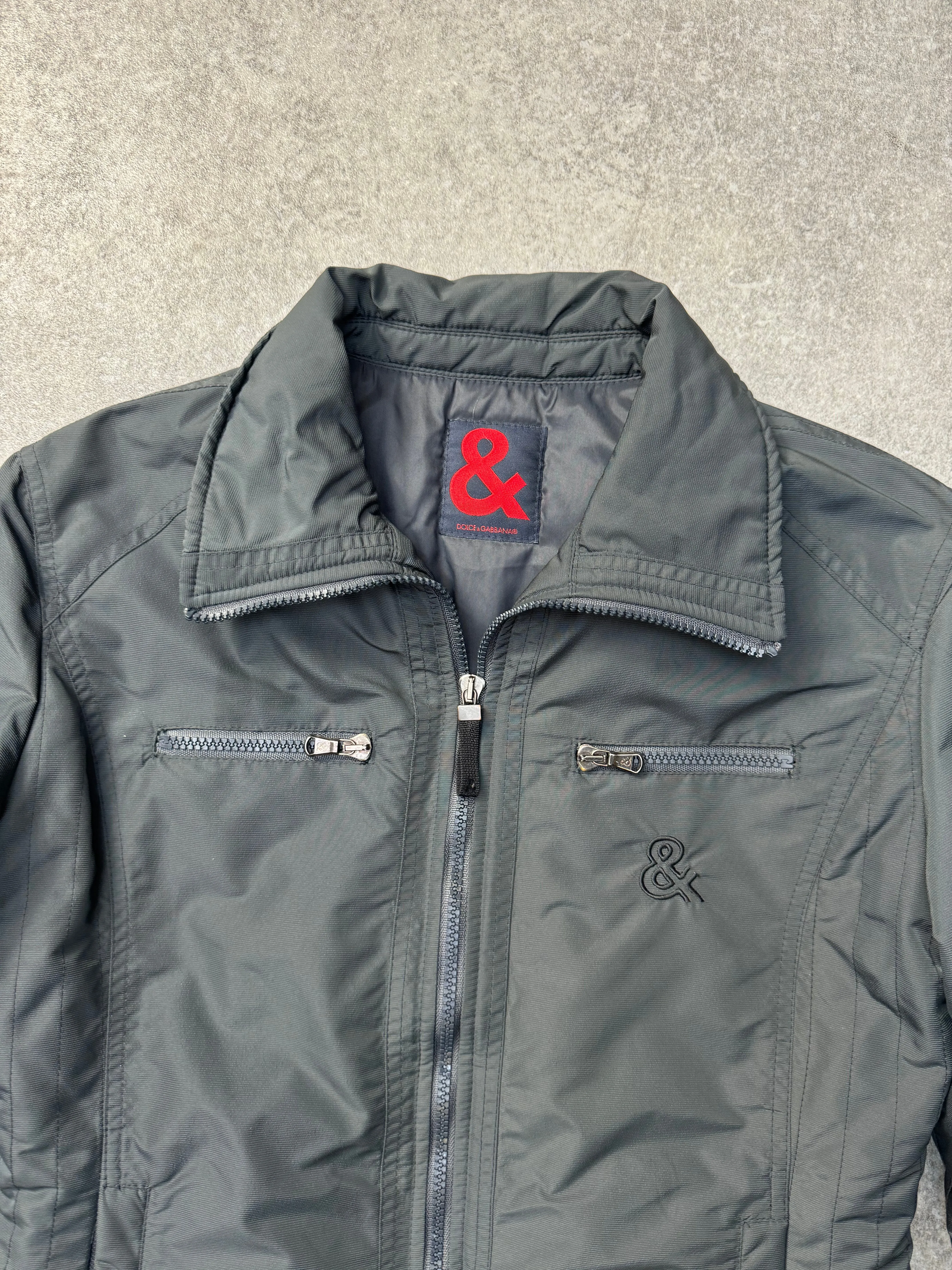 D&G Logo Embroidered Nylon Biker Jacket