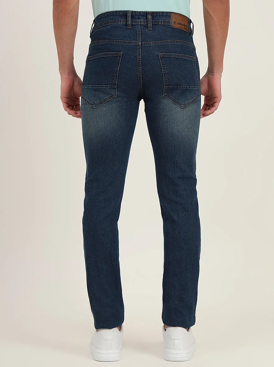 Dark Blue Washed Narrow Fit Jeans | Greenfibre