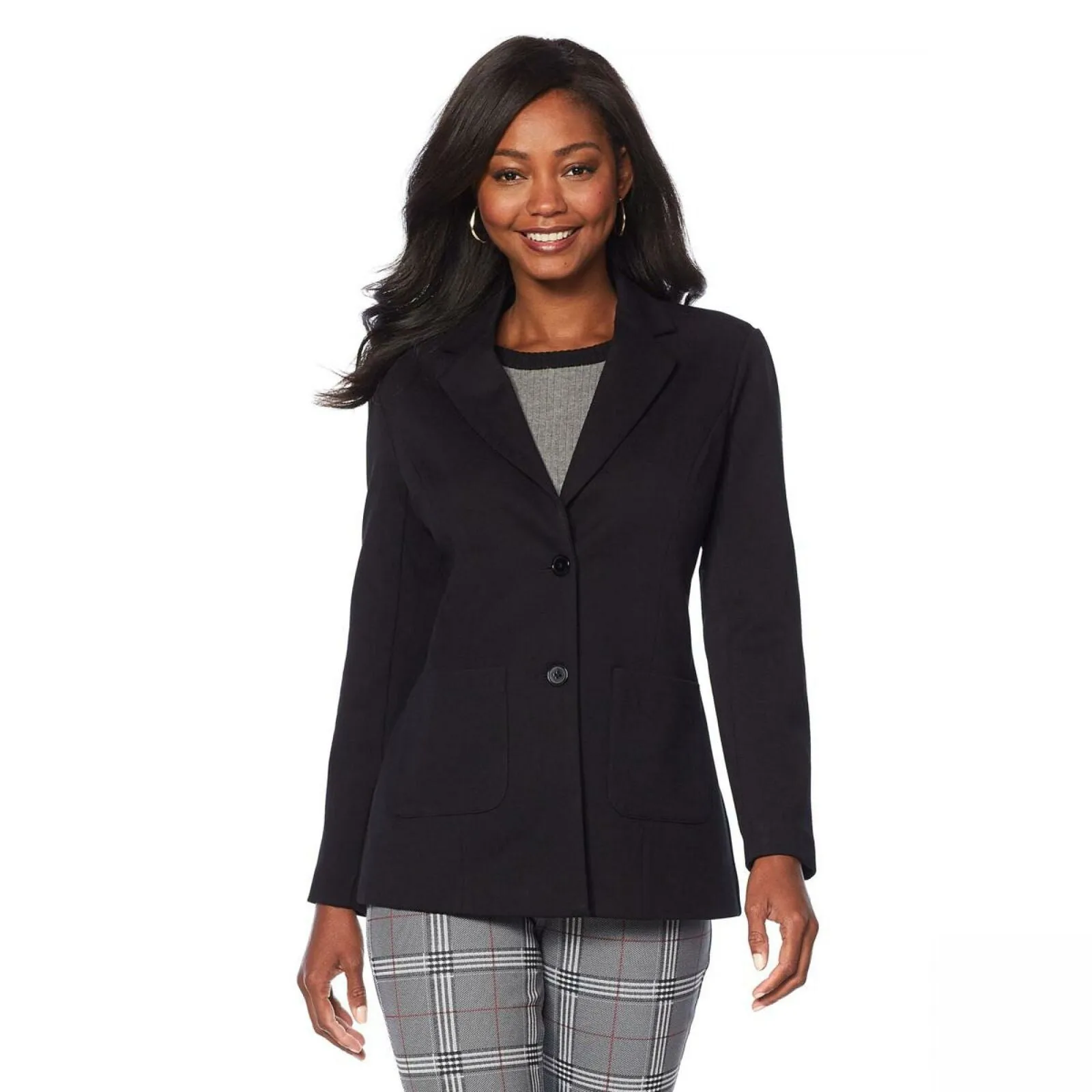 DG2 by Diane Gilman Women's Classic Ponte Blazer Jacket Black Medium