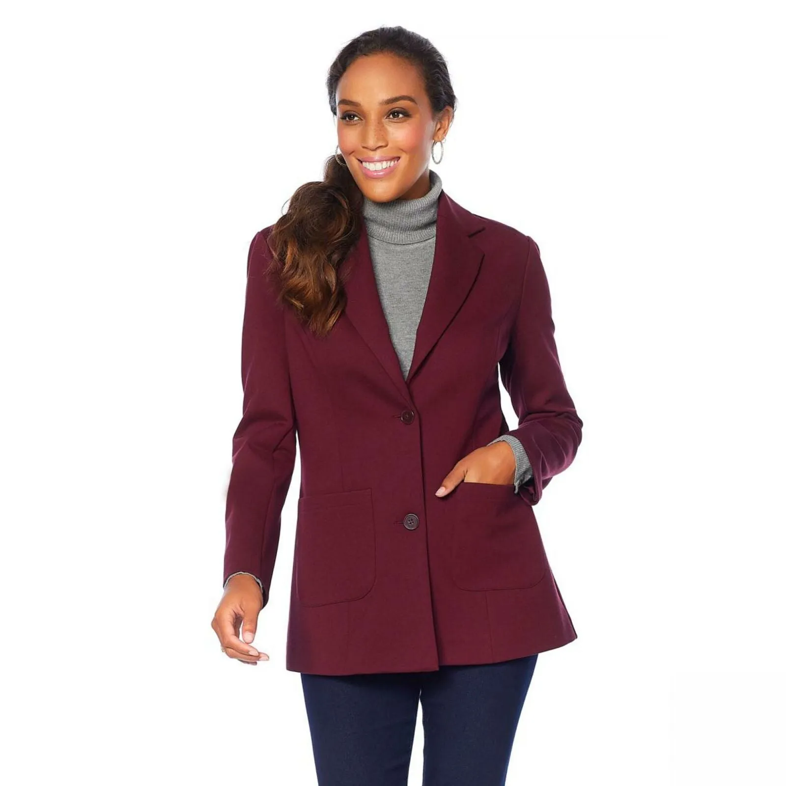 DG2 by Diane Gilman Women's Ponte Blazer Jacket Wine Medium