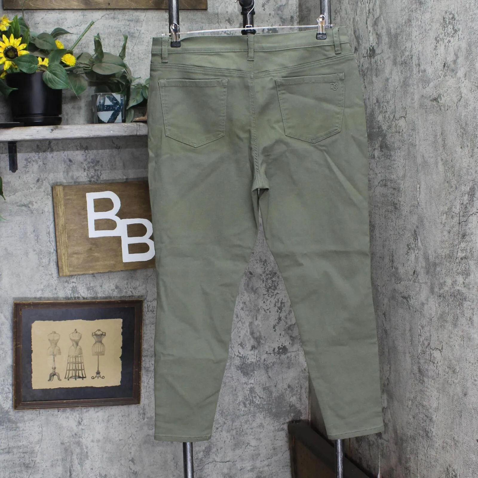 DG2 by Diane Gilman Womens Stretch Straight Leg Jeans Olive Green 16
