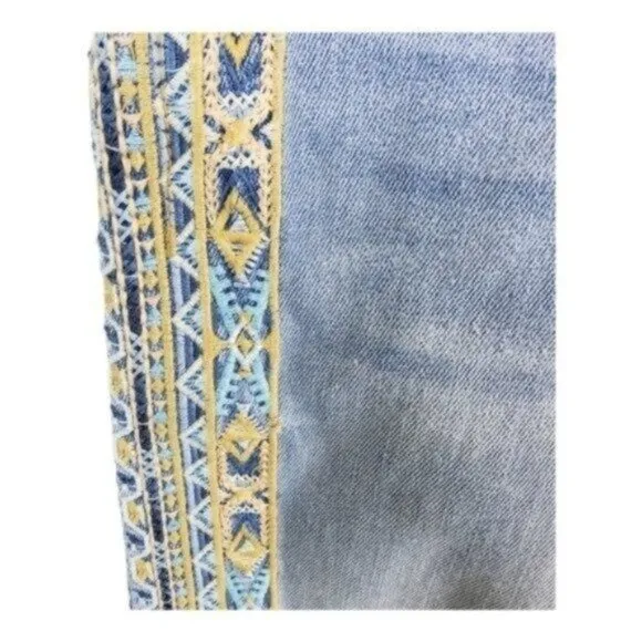 Driftwood Jackie Embroidered Southwestern Skinny Ankle Jeans Blue 25
