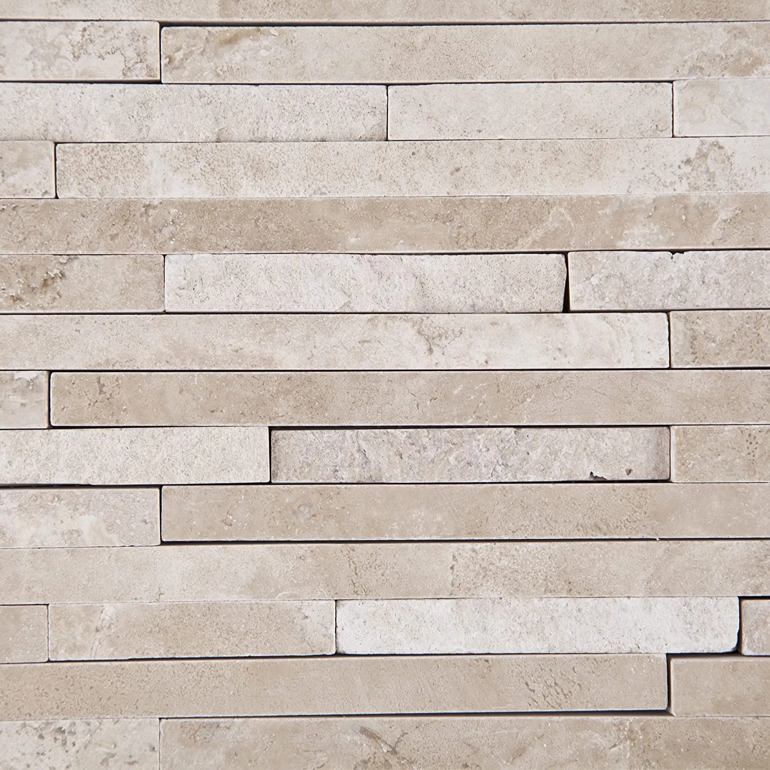Durango Cream (Paredon) Travertine Polished & Split-faced Random-Strip Mosaic Tile - Box of 5 Sheets