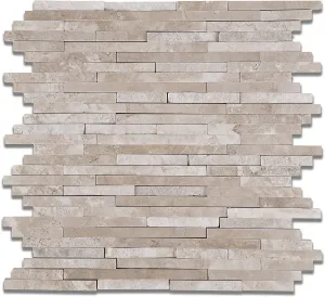 Durango Cream (Paredon) Travertine Polished & Split-faced Random-Strip Mosaic Tile - Box of 5 Sheets