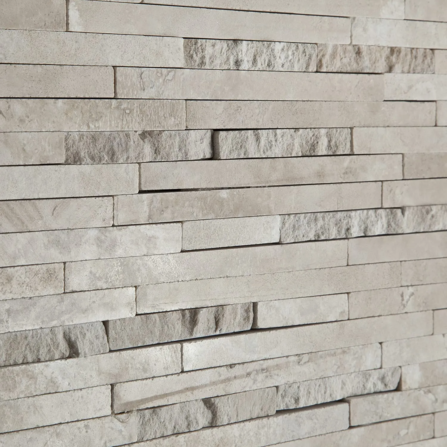 Durango Cream (Paredon) Travertine Polished & Split-faced Random-Strip Mosaic Tile - Box of 5 Sheets