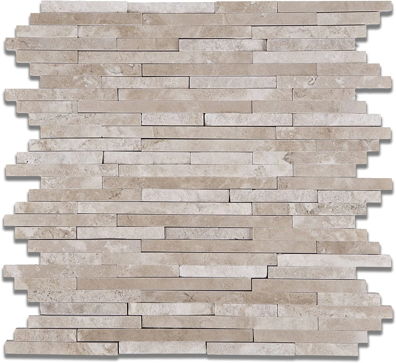 Durango Cream (Paredon) Travertine Polished & Split-faced Random-Strip Mosaic Tile - Box of 5 Sheets