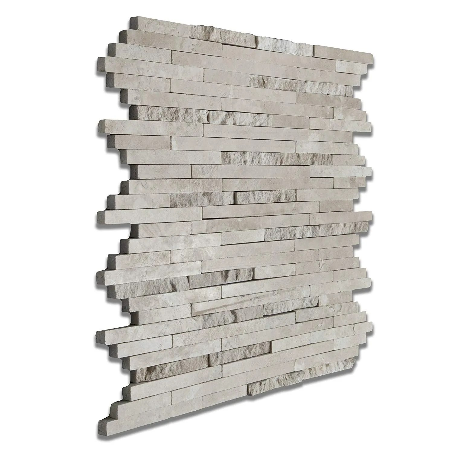 Durango Cream (Paredon) Travertine Polished & Split-faced Random-Strip Mosaic Tile - Box of 5 Sheets
