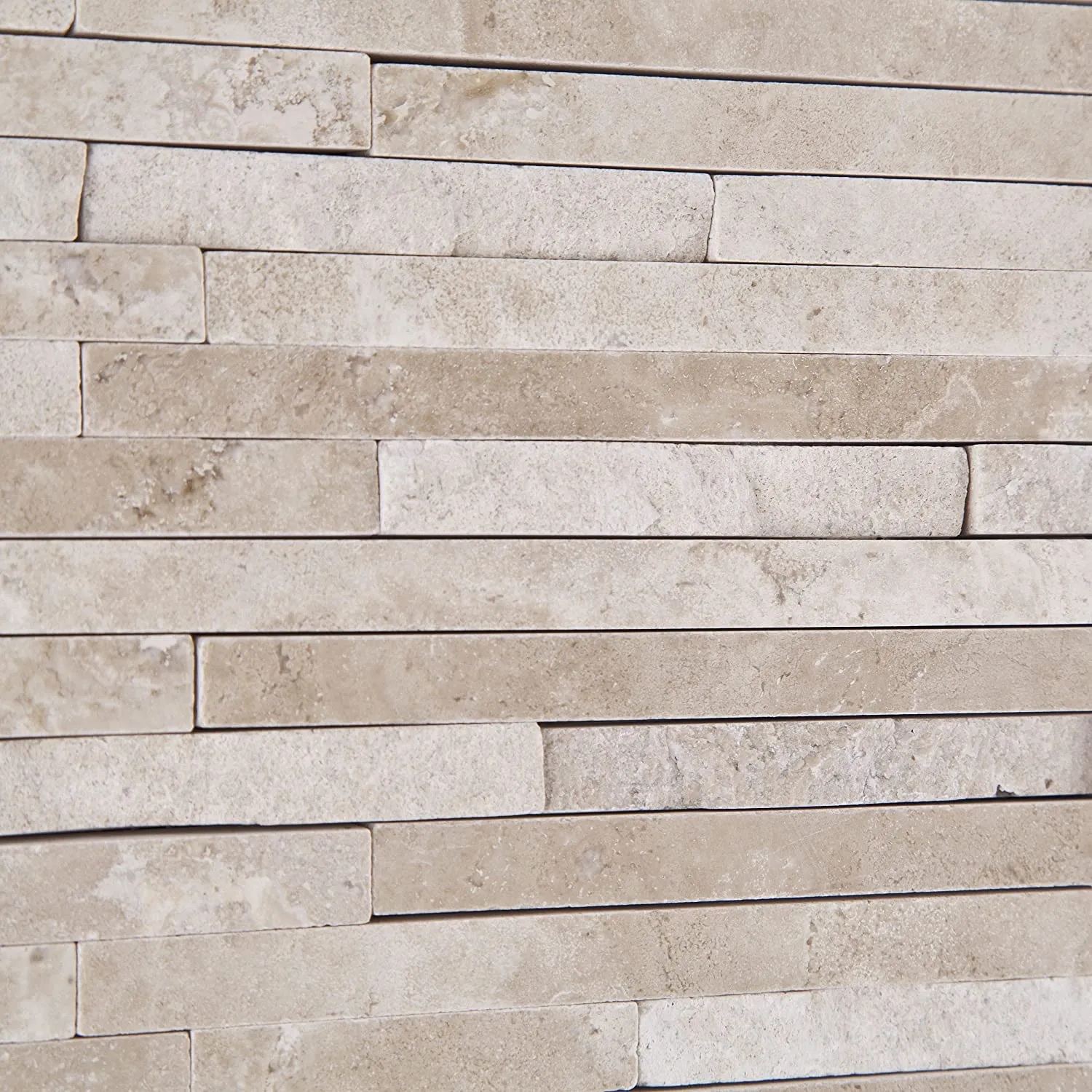 Durango Cream (Paredon) Travertine Polished & Split-faced Random-Strip Mosaic Tile - Box of 5 Sheets