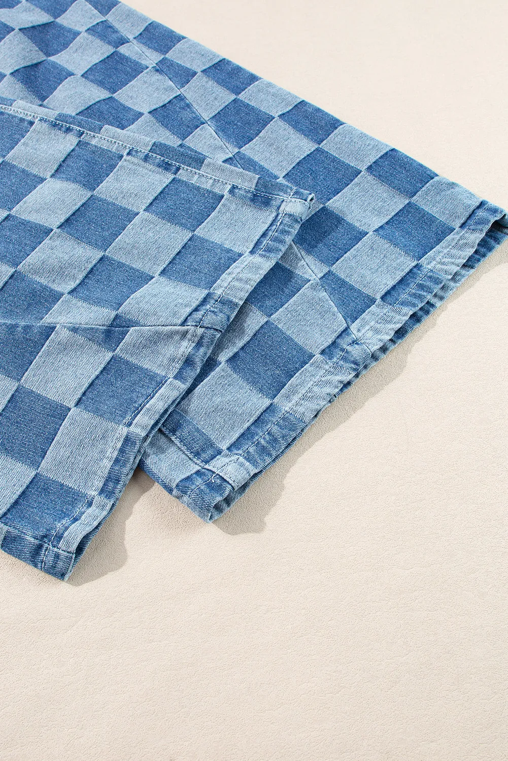 Dusk Blue Checkered Light Washed Wide Leg Jeans