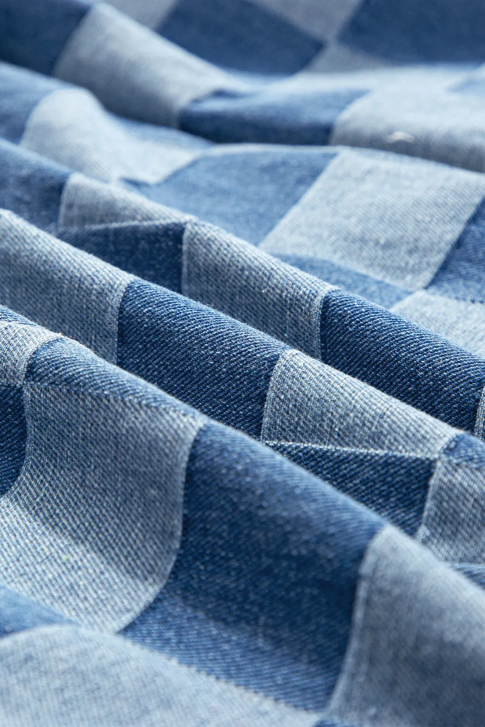 Dusk Blue Checkered Light Washed Wide Leg Jeans