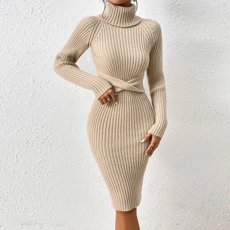 Elegant Turtleneck Slim Sweater Dress for Cozy Chic Style