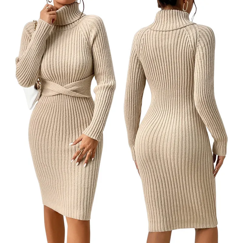 Elegant Turtleneck Slim Sweater Dress for Cozy Chic Style