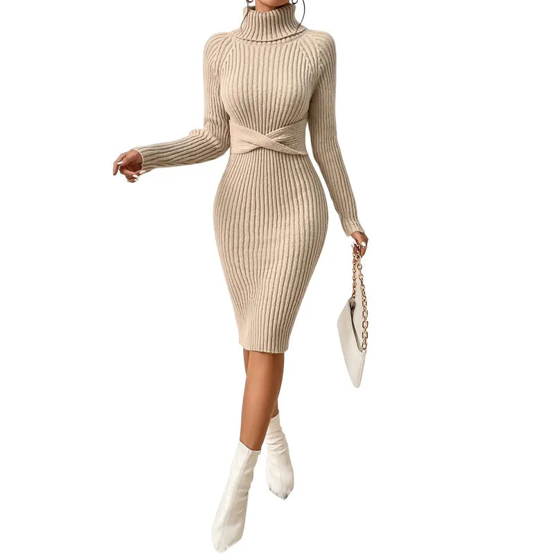 Elegant Turtleneck Slim Sweater Dress for Cozy Chic Style