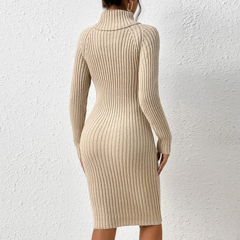 Elegant Turtleneck Slim Sweater Dress for Cozy Chic Style