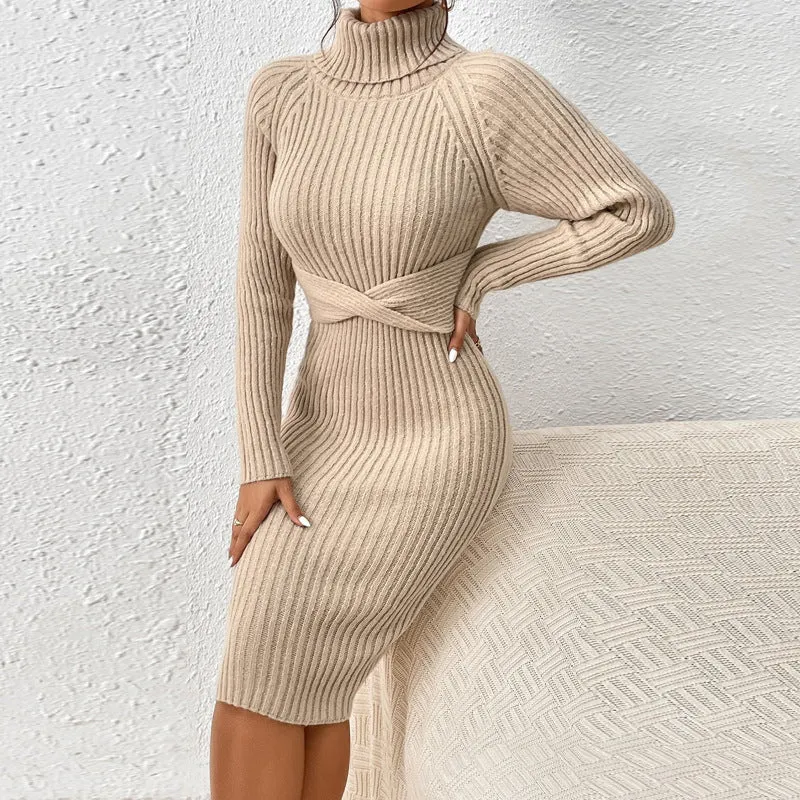 Elegant Turtleneck Slim Sweater Dress for Cozy Chic Style