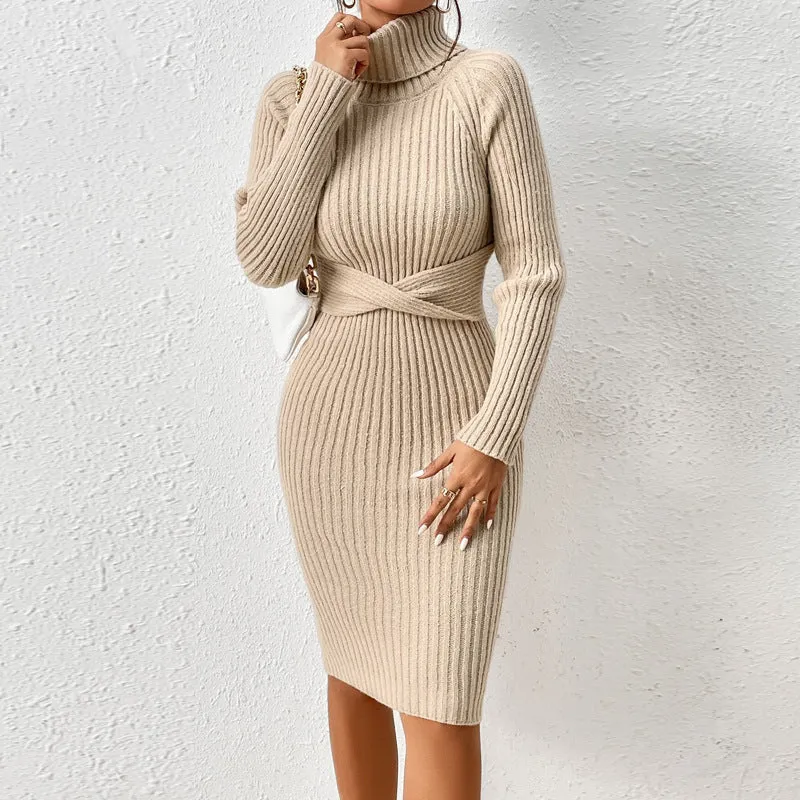 Elegant Turtleneck Slim Sweater Dress for Cozy Chic Style