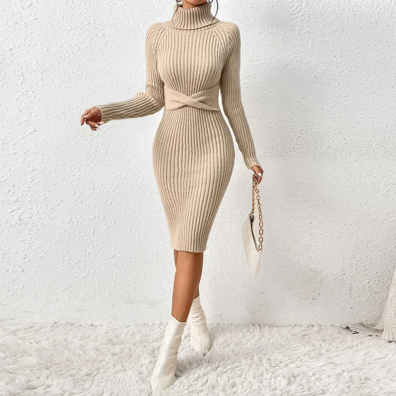 Elegant Turtleneck Slim Sweater Dress for Cozy Chic Style
