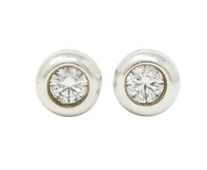 Elsa Peretti Tiffany & Co. Diamond Sterling Silver Bezel Stud Earrings