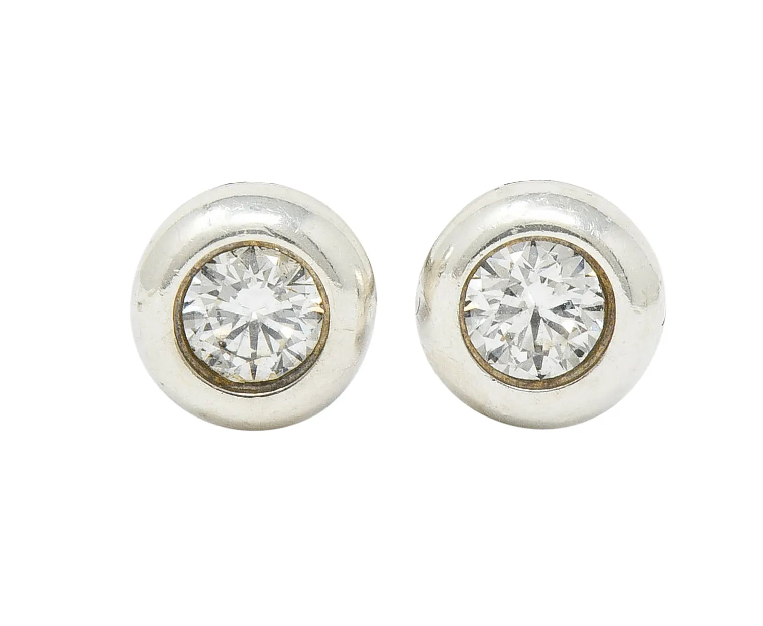 Elsa Peretti Tiffany & Co. Diamond Sterling Silver Bezel Stud Earrings