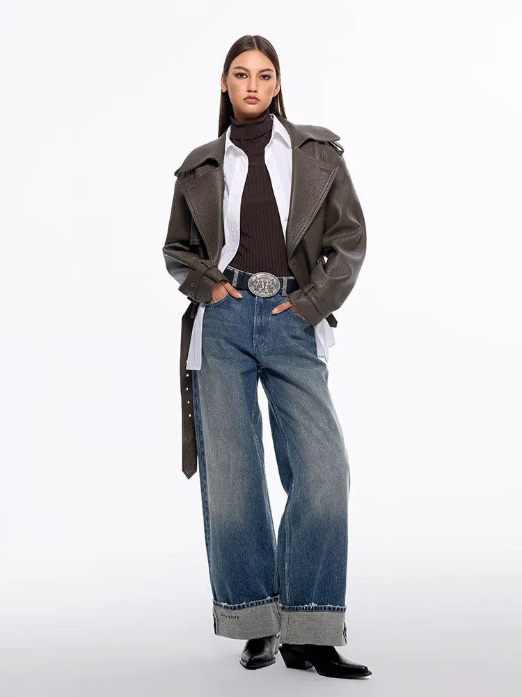 Faded Wide-Leg Jeans