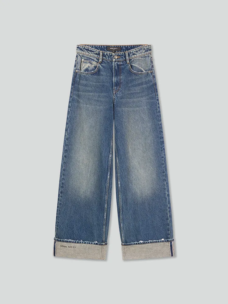 Faded Wide-Leg Jeans