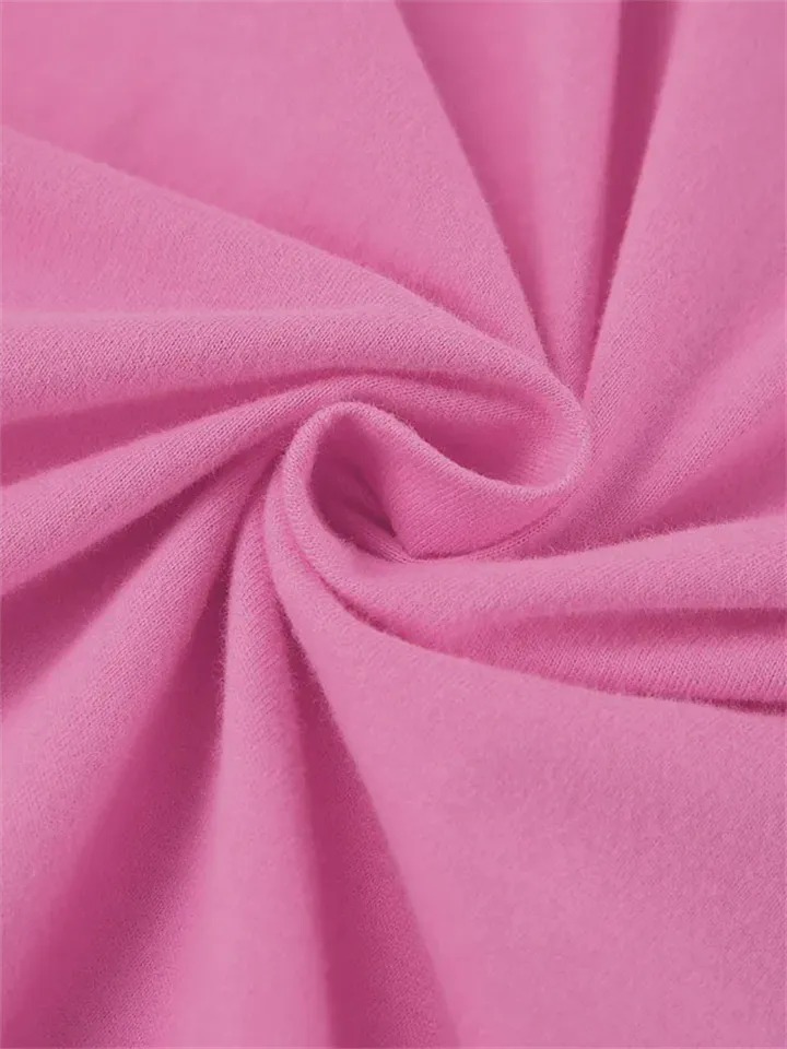 Female Leisure Pink Round Neck Long Sleeve T-shirts