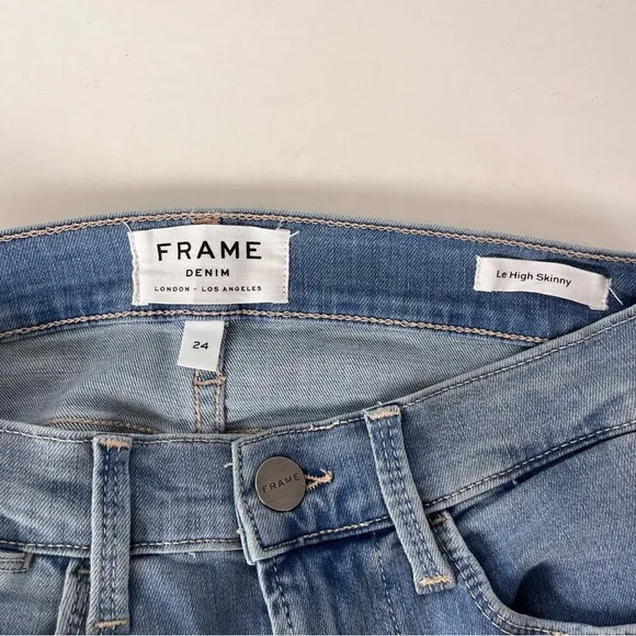 Frame Women’s Le High Raw Edge Skinny Jeans Sz 24 Light Blue NWT