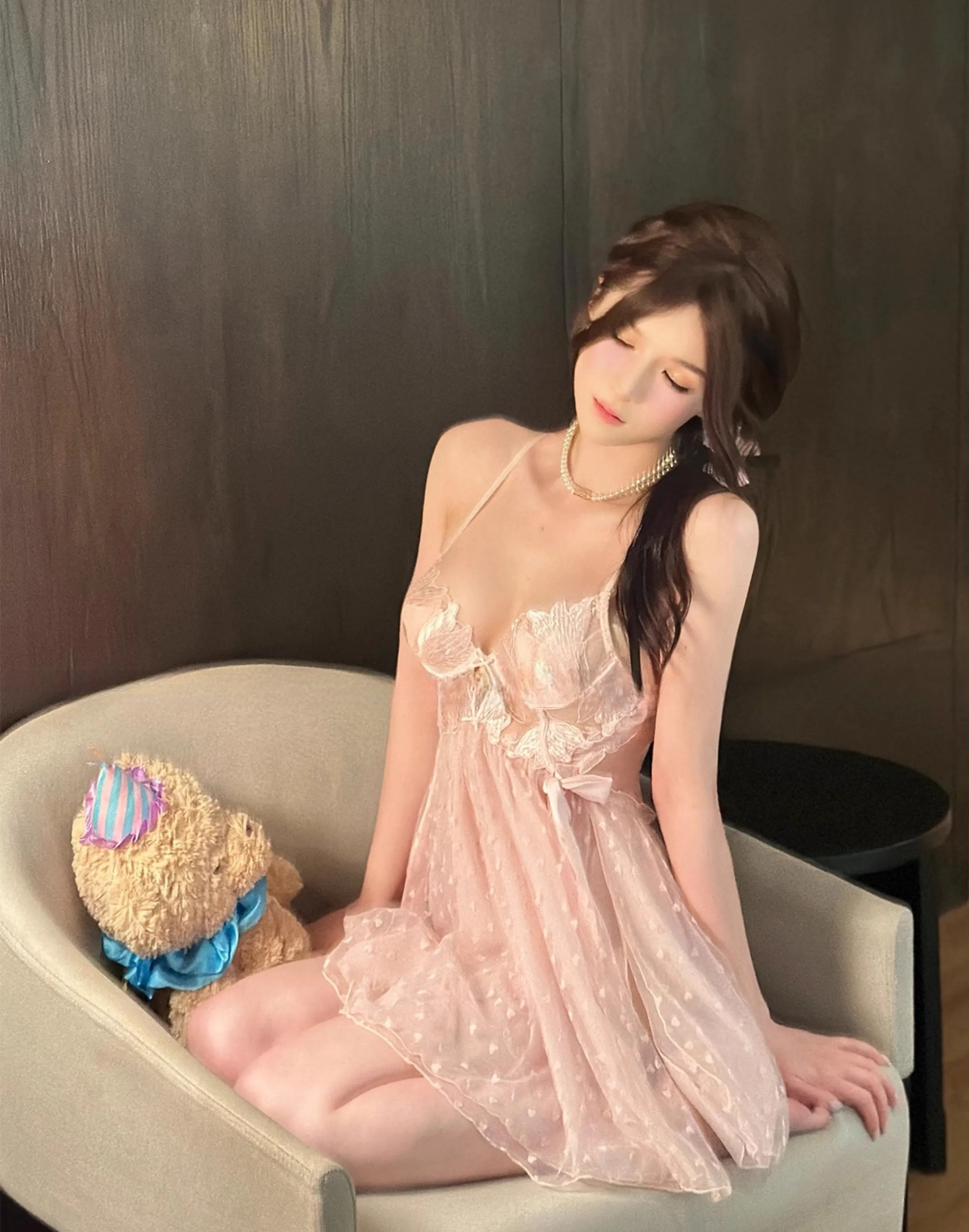 French Pure Desire Polka Dot Sexy Nightgown (2-Piece Set)
