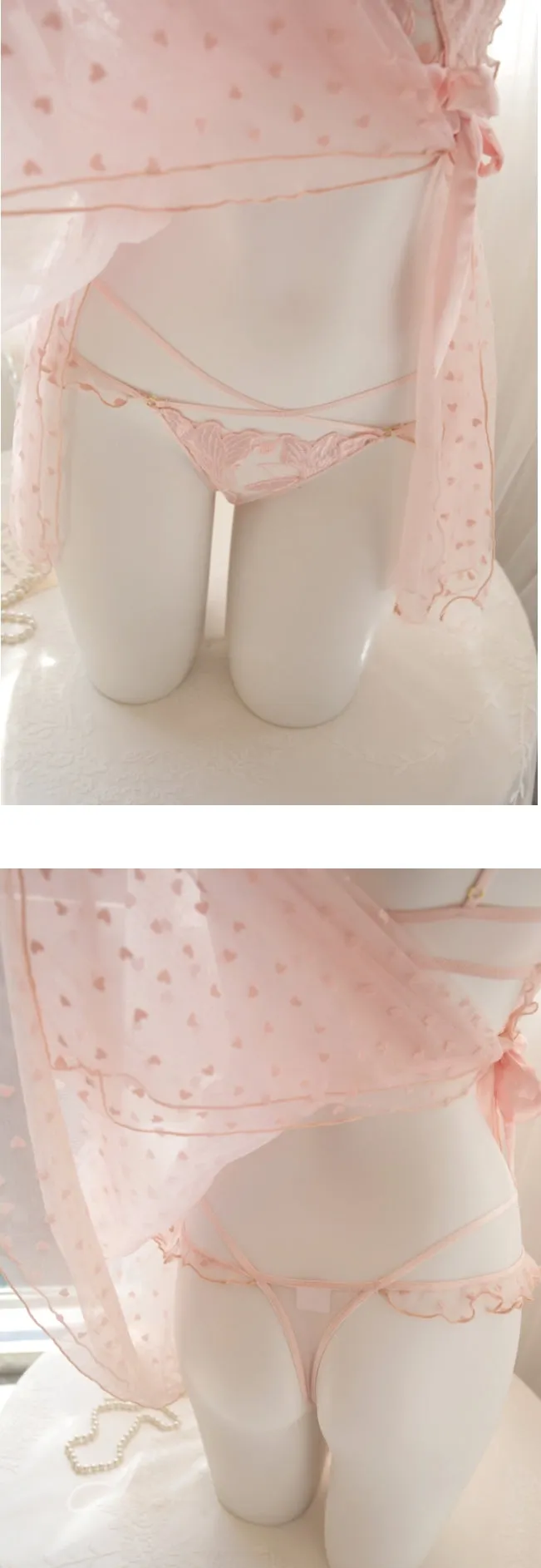 French Pure Desire Polka Dot Sexy Nightgown (2-Piece Set)