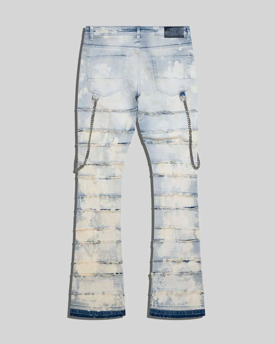 Gftd Chained Distressed Stacked Flare Light Wash