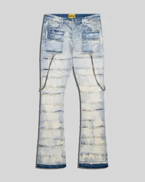 Gftd Chained Distressed Stacked Flare Light Wash
