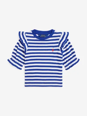 Girls Striped Ruffle Top in Blue