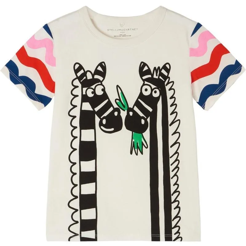 Girls White Zebra Print Cotton T-Shirt