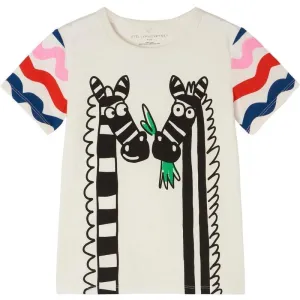 Girls White Zebra Print Cotton T-Shirt