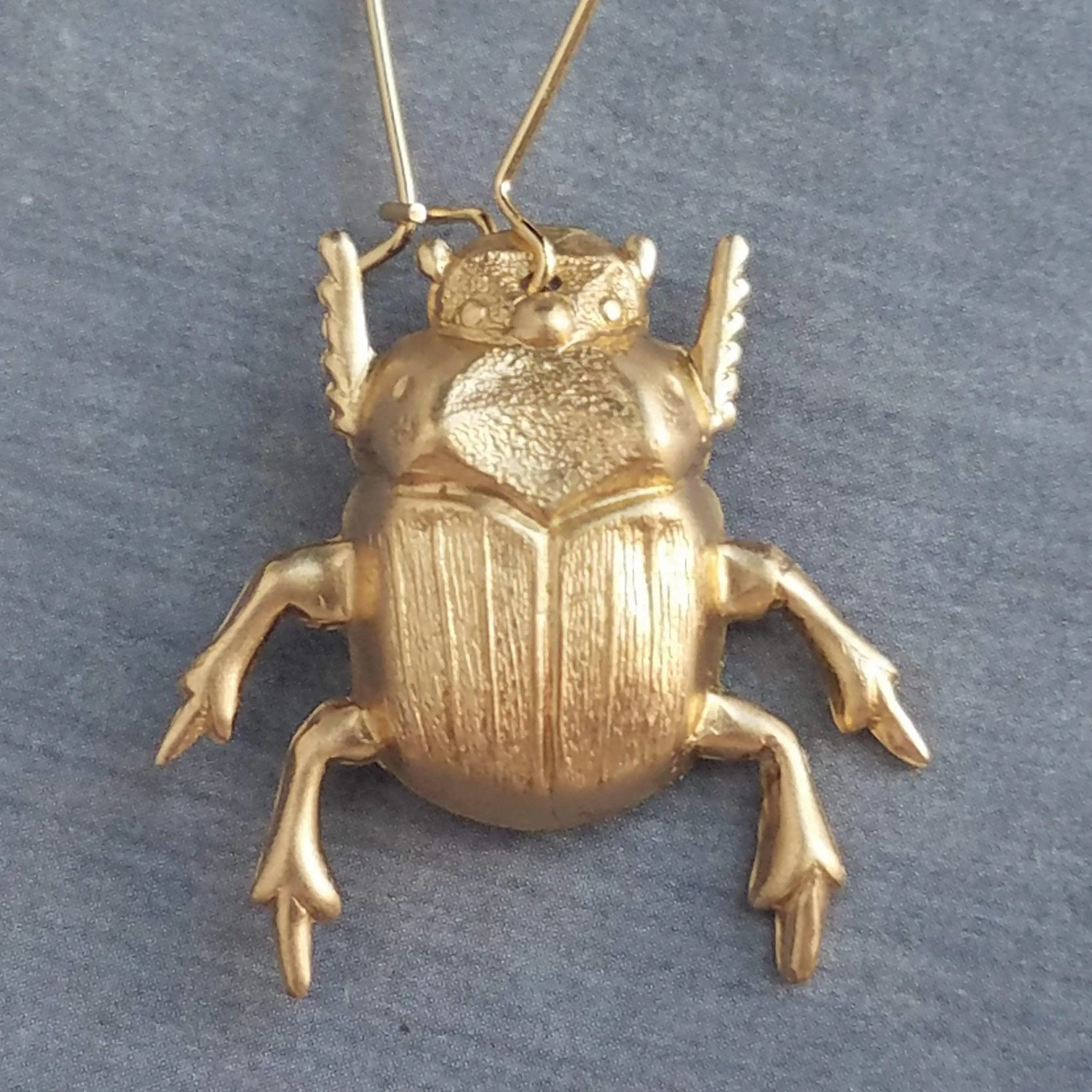 Gold Beetle Earrings, large beetle earring, gold insect earring, big bug earring, insect jewelry, gold bug dangle, latching kidney ear hook