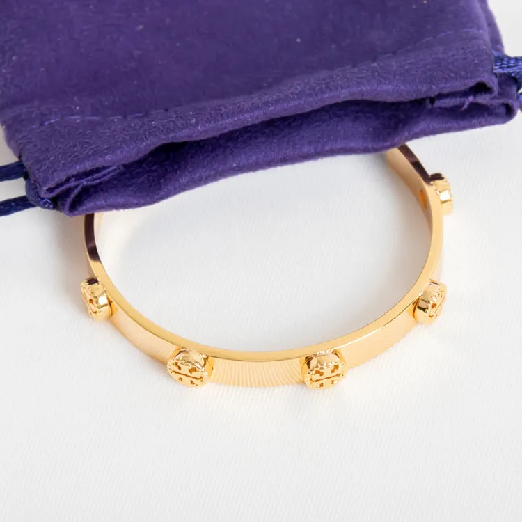 Gold Milgrain Logo Cuff Bracelet