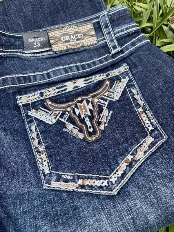 Grace in LA Jeans Womens Aztec Steerhead (EBS576)