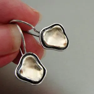 Hadar Designers 9k Yellow Gold Silver Earrings Handmade Modern Smart Art (I e438