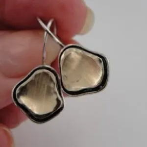 Hadar Designers 9k Yellow Gold Silver Earrings Handmade Modern Smart Art (I e438